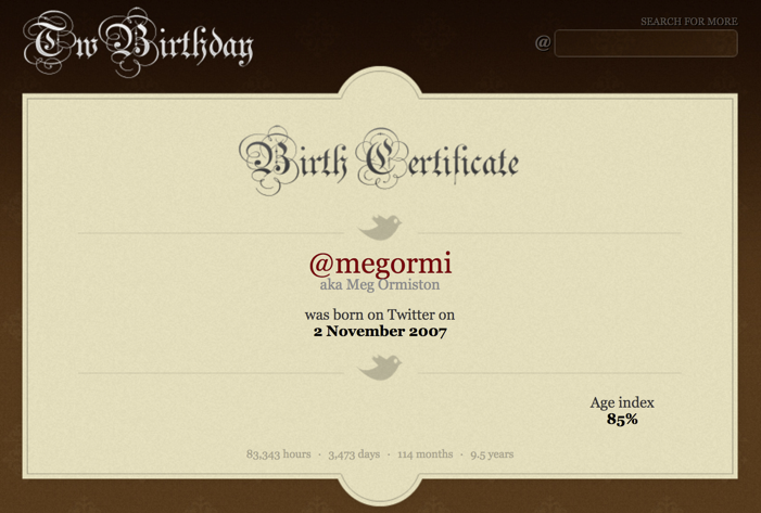 Meg Ormiston's Twitter birth certificate