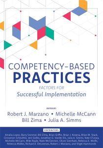 Competency-Based Practices: Factors for Successful Implementation by Robert J. Marzano, Michelle McCann, Bill Zima, and Julia A. Simms (Editors); geometric shapes in blue, yellow, green, and pink.